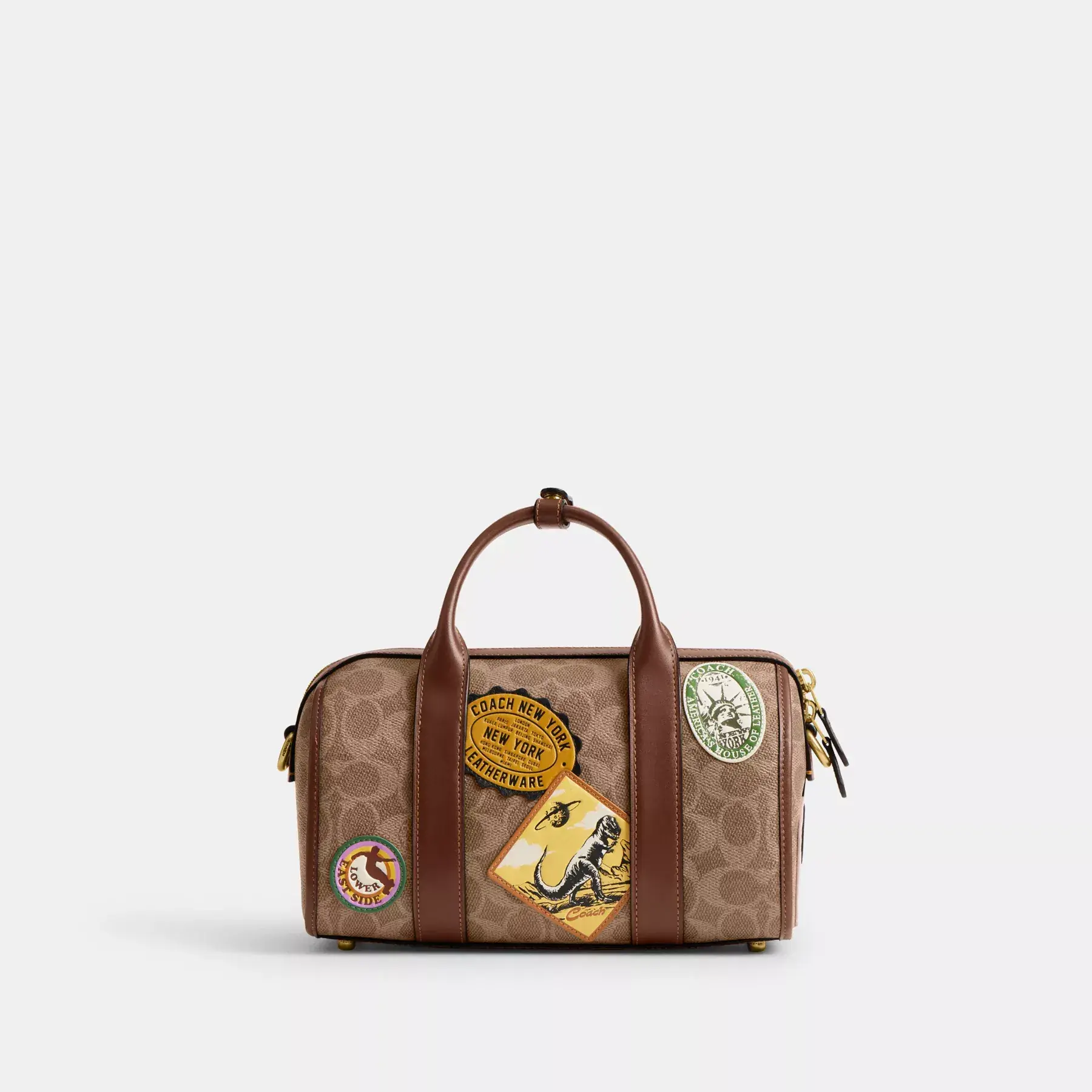 COACH Geantă Gotham Duffle 24 în pânză semnătură cu petice Tan Multi