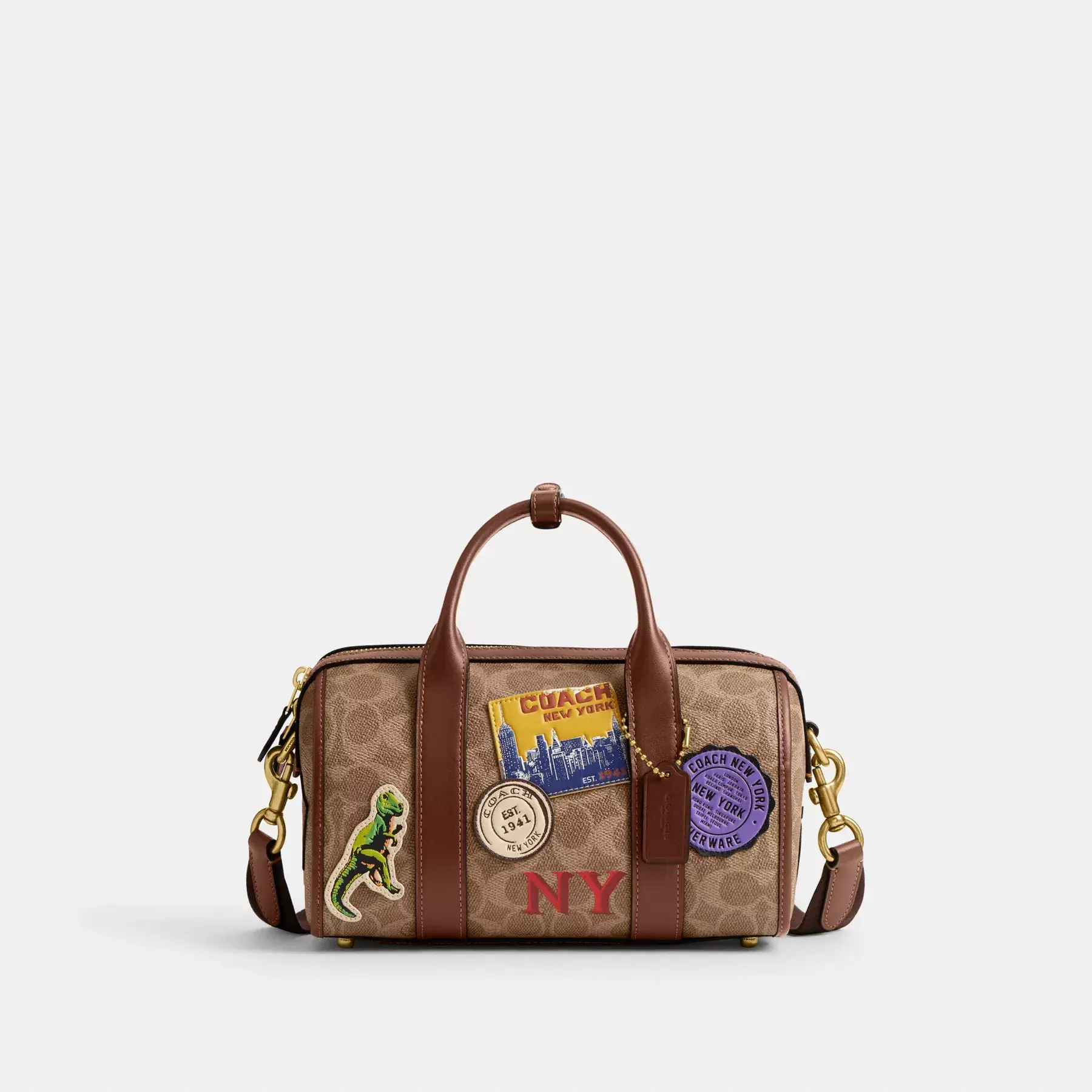 COACH Geantă Gotham Duffle 24 în pânză semnătură cu petice Tan Multi
